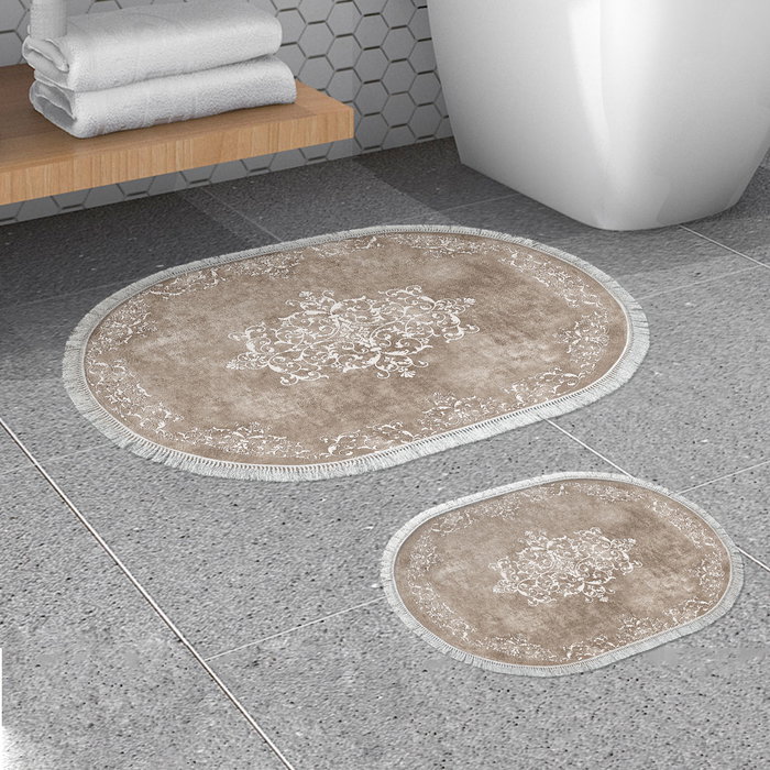 Mijölnir Juego de alfombras de baño beige y blanco (2 piezas) Mijölnir Juego de alfombras de baño beige y blanco (2 piezas)